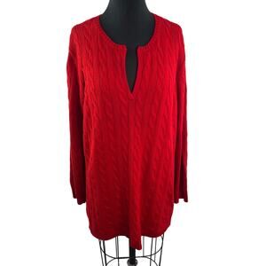 Ralph Lauren Red Sweater Cotton Cable Knit Split Neck Long Sleeve Pullover Sz 3X